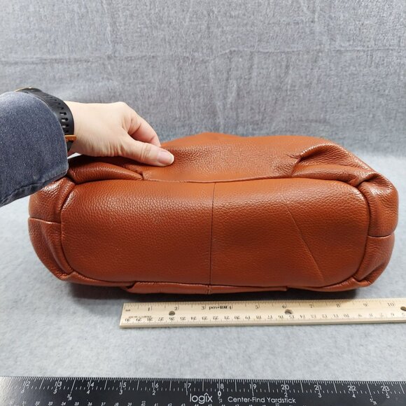 Realer Brown Pebbled Faux Leather Hobo Shoulder Bag With Gold Accents - Picture 4 of 11